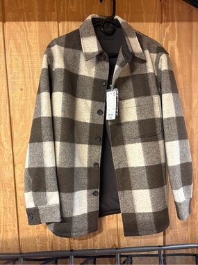 Uniqlo Brown & Cream Checked Lightweight Shirt Jacket